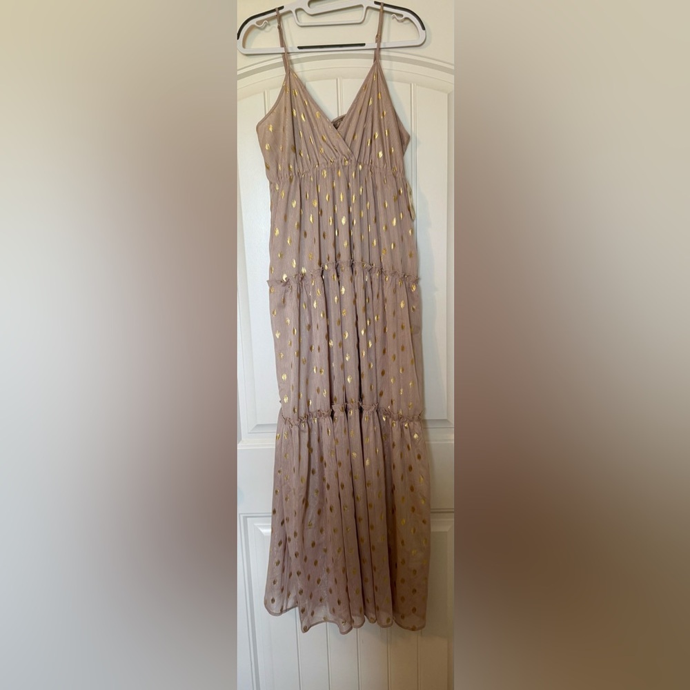 Altar’d State Champagne & Gold Polka Maxi Dress Size M NWT’s